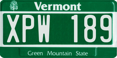 VT license plate XPW189