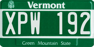VT license plate XPW192