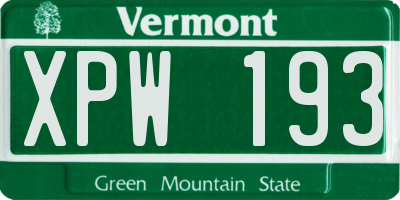 VT license plate XPW193