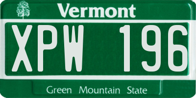 VT license plate XPW196