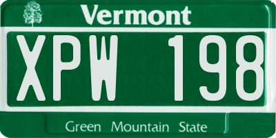VT license plate XPW198