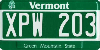VT license plate XPW203