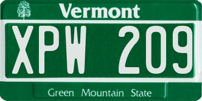VT license plate XPW209