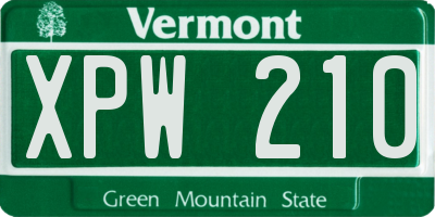 VT license plate XPW210