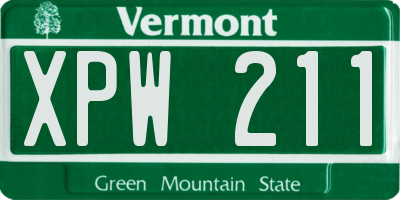 VT license plate XPW211