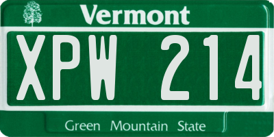 VT license plate XPW214