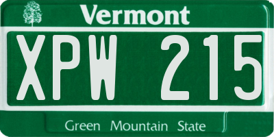 VT license plate XPW215