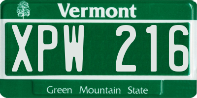 VT license plate XPW216