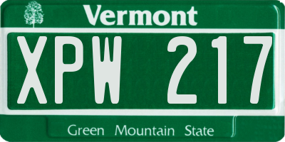VT license plate XPW217