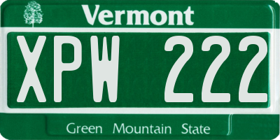 VT license plate XPW222