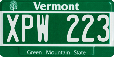 VT license plate XPW223
