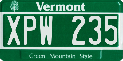 VT license plate XPW235