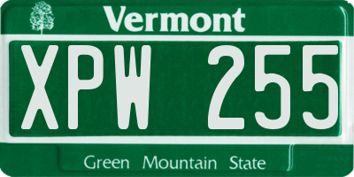 VT license plate XPW255