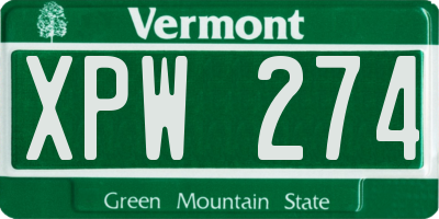 VT license plate XPW274