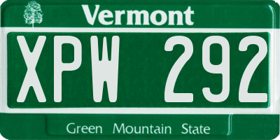 VT license plate XPW292