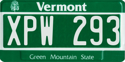 VT license plate XPW293