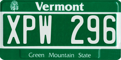 VT license plate XPW296