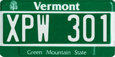 VT license plate XPW301