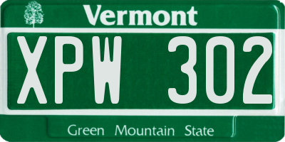 VT license plate XPW302