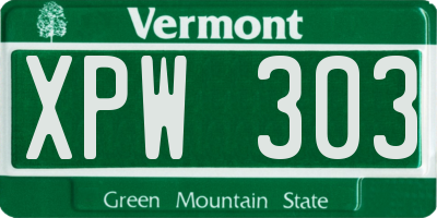 VT license plate XPW303