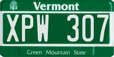 VT license plate XPW307