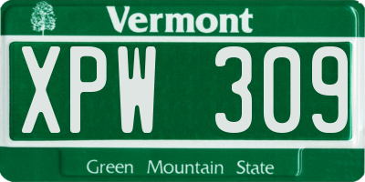 VT license plate XPW309