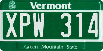 VT license plate XPW314