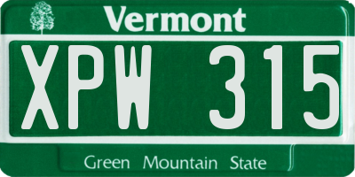 VT license plate XPW315