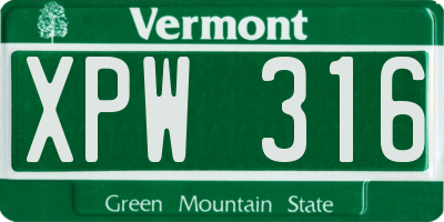 VT license plate XPW316