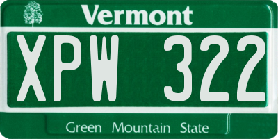 VT license plate XPW322