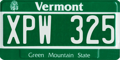 VT license plate XPW325