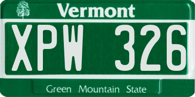 VT license plate XPW326