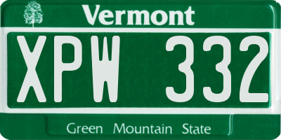 VT license plate XPW332