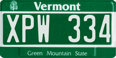 VT license plate XPW334