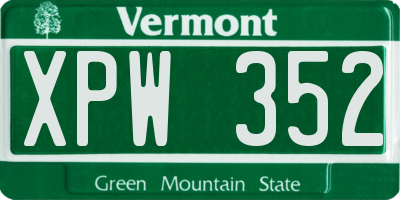 VT license plate XPW352
