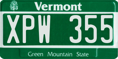 VT license plate XPW355
