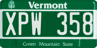 VT license plate XPW358