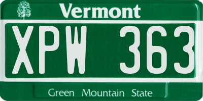 VT license plate XPW363