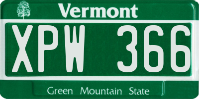 VT license plate XPW366