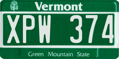 VT license plate XPW374