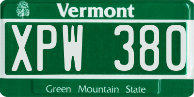 VT license plate XPW380