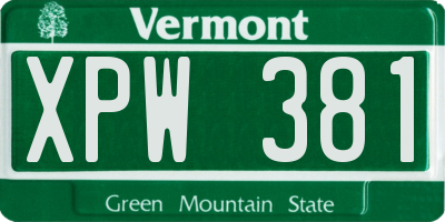 VT license plate XPW381