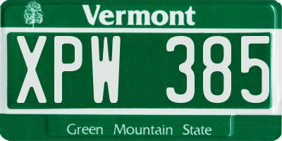 VT license plate XPW385