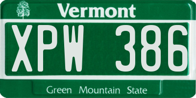 VT license plate XPW386