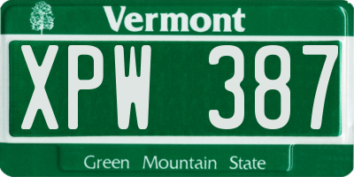 VT license plate XPW387