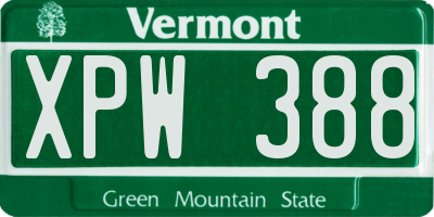 VT license plate XPW388