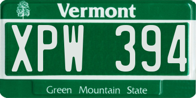 VT license plate XPW394