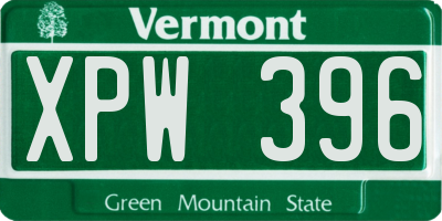 VT license plate XPW396