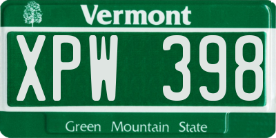 VT license plate XPW398