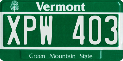 VT license plate XPW403